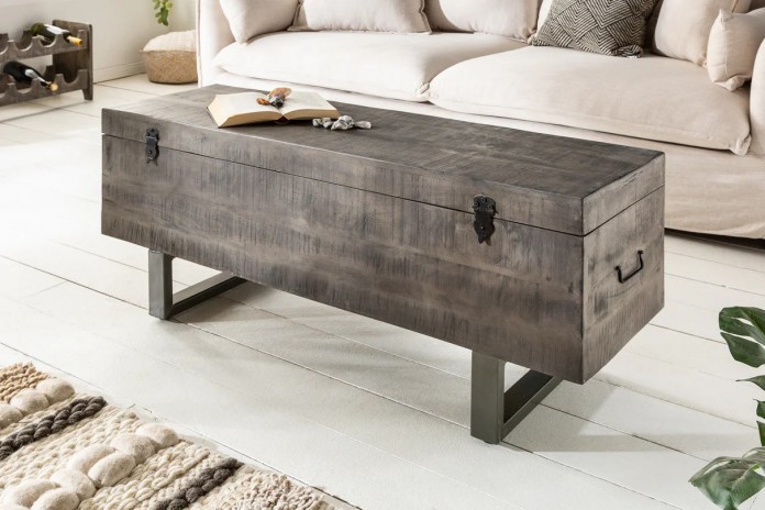 BANC RACK "IRONWOOD 125" –   Acier brut & bois massif Acacia gris – Design 100 % authentique