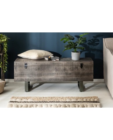 BANC RACK "IRONWOOD 125" –   Acier brut & bois massif Acacia gris – Design 100 % authentique