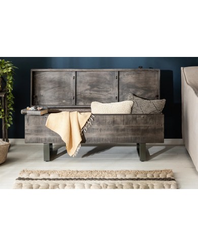 BANC RACK "IRONWOOD 125" –   Acier brut & bois massif Acacia gris – Design 100 % authentique