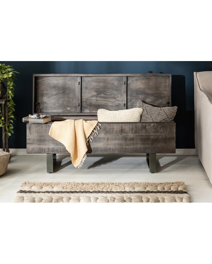 BANC RACK "IRONWOOD 125" –   Acier brut & bois massif Acacia gris – Design 100 % authentique