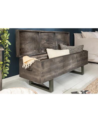 BANC RACK "IRONWOOD 125" –   Acier brut & bois massif Acacia gris – Design 100 % authentique