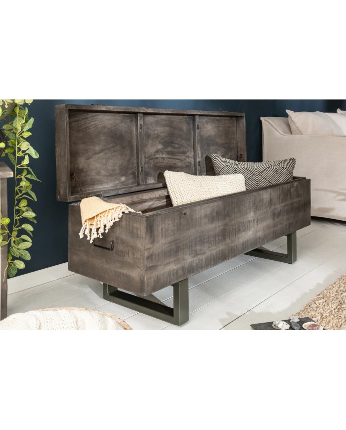 BANC RACK "IRONWOOD 125" –   Acier brut & bois massif Acacia gris – Design 100 % authentique
