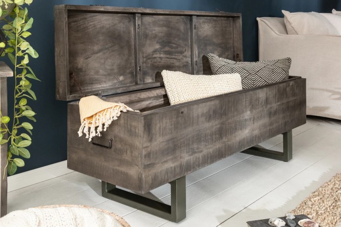 BANC RACK "IRONWOOD 125" –   Acier brut & bois massif Acacia gris – Design 100 % authentique