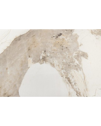 Table à manger design Marbella 200 cm – Plateau céramique effet marbre blanc, pied bois noyer, forme ovale