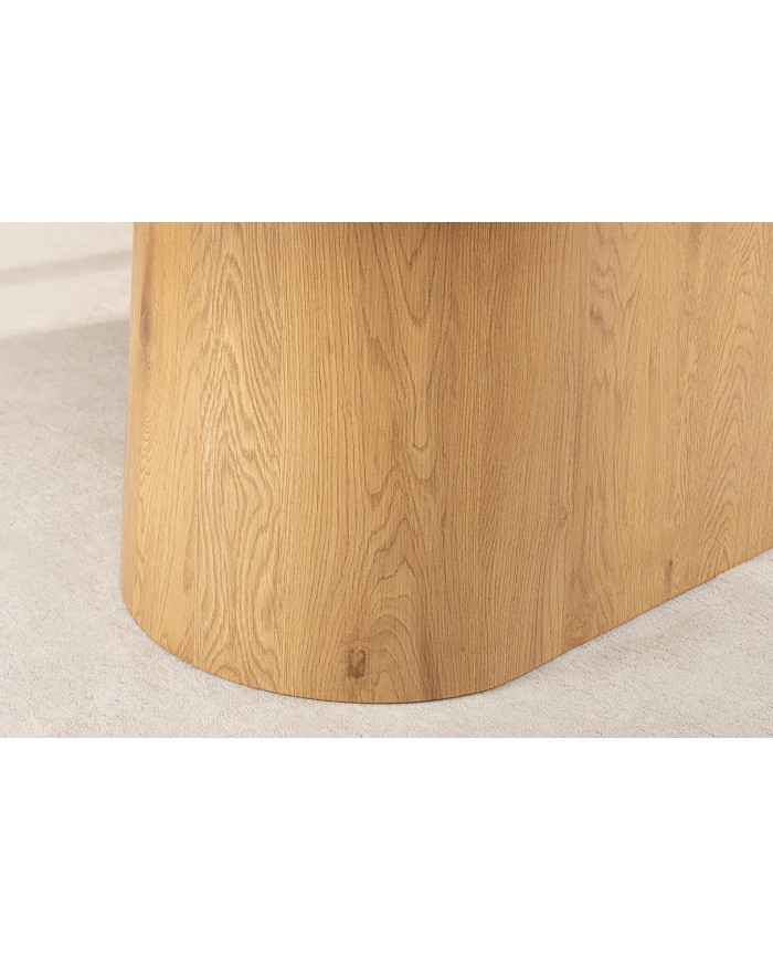Table à manger design Marbella 200 cm – Plateau céramique effet marbre blanc, pied bois noyer, forme ovale