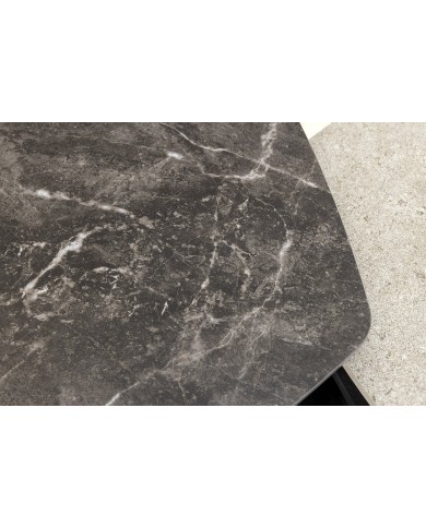 Table basse SFERA 80-130 cm – Plateau pivotant céramique aspect marbre gris & anthracite – Design modulable et contemporain