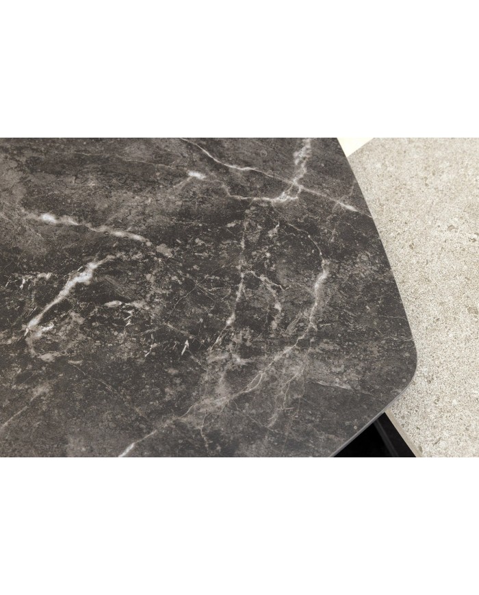 Table basse SFERA 80-130 cm – Plateau pivotant céramique aspect marbre gris & anthracite – Design modulable et contemporain