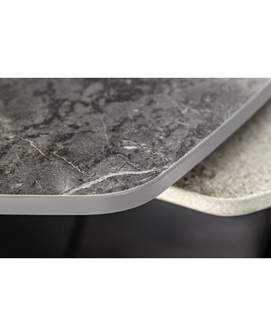 Table basse SFERA 80-130 cm – Plateau pivotant céramique aspect marbre gris & anthracite – Design modulable et contemporain
