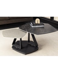 Table basse SFERA 80-130 cm – Plateau pivotant céramique aspect marbre gris & anthracite – Design modulable et contemporain