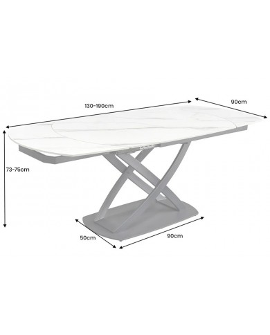 Table à manger extensible ovale EXTENSIO 130-190 cm – Plateau céramique effet marbre blanc design moderne