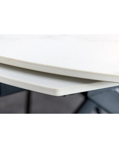 Table à manger extensible ovale EXTENSIO 130-190 cm – Plateau céramique effet marbre blanc design moderne