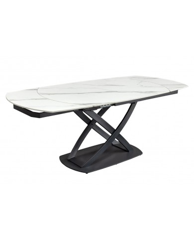 Table à manger extensible ovale EXTENSIO 130-190 cm – Plateau céramique effet marbre blanc design moderne