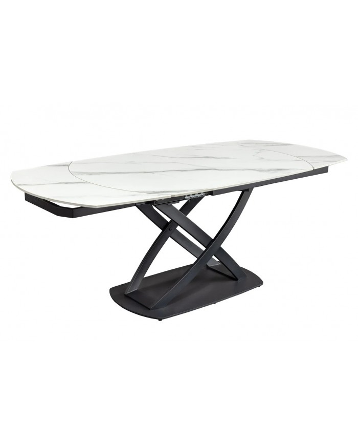 Table à manger extensible ovale EXTENSIO 130-190 cm – Plateau céramique effet marbre blanc design moderne