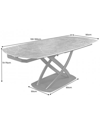 Table à manger extensible ovale EXTENSIO 130-190 cm – Plateau céramique effet marbre anthracite design moderne