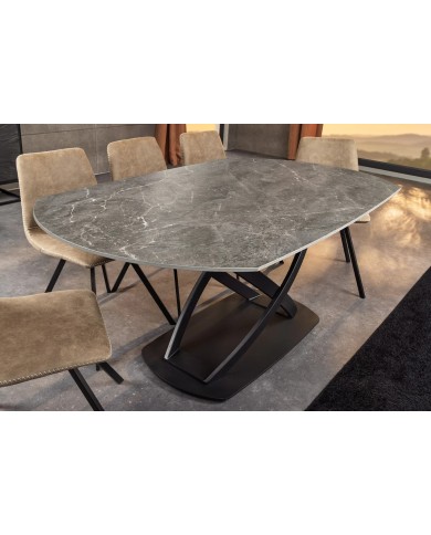 Table à manger extensible ovale EXTENSIO 130-190 cm – Plateau céramique effet marbre anthracite design moderne