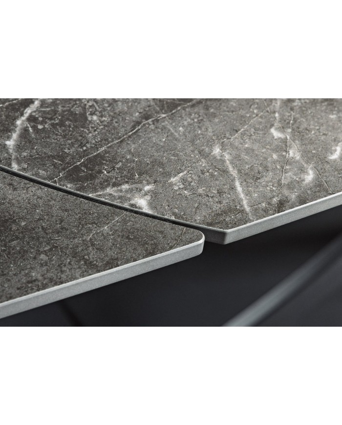 Table à manger extensible ovale EXTENSIO 130-190 cm – Plateau céramique effet marbre anthracite design moderne