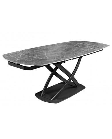 Table à manger extensible ovale EXTENSIO 130-190 cm – Plateau céramique effet marbre anthracite design moderne