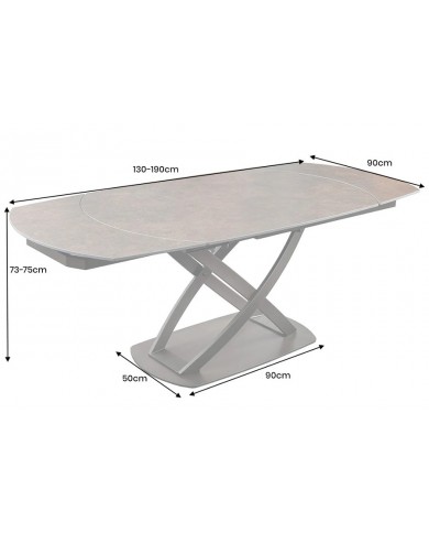 Table à manger extensible ovale EXTENSIO 130-190 cm – Plateau céramique aspect rouille et support en bronze design moderne