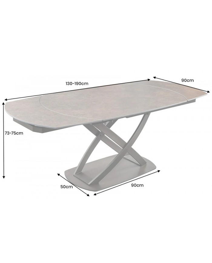 Table à manger extensible ovale EXTENSIO 130-190 cm – Plateau céramique aspect rouille et support en bronze design moderne