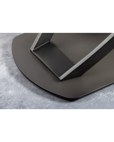 Table à manger extensible ovale EXTENSIO 130-190 cm – Plateau céramique aspect rouille et support en bronze design moderne