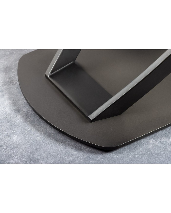 Table à manger extensible ovale EXTENSIO 130-190 cm – Plateau céramique aspect rouille et support en bronze design moderne