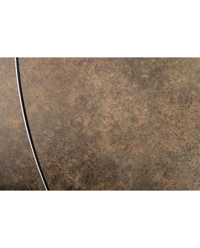 Table à manger extensible ovale EXTENSIO 130-190 cm – Plateau céramique aspect rouille et support en bronze design moderne
