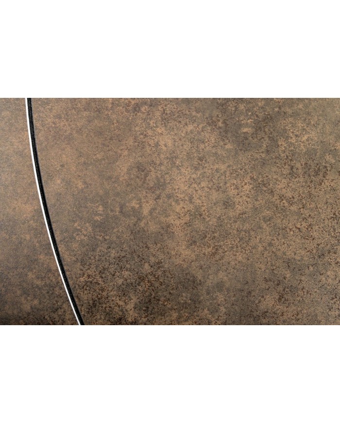 Table à manger extensible ovale EXTENSIO 130-190 cm – Plateau céramique aspect rouille et support en bronze design moderne