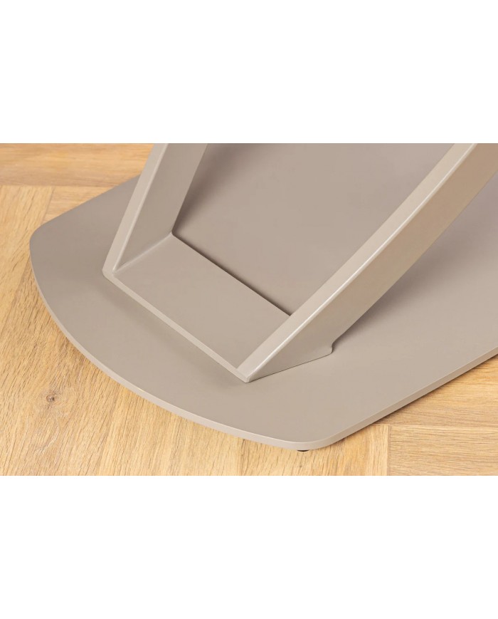 Table à manger extensible ovale EXTENSIO 130-190 cm – Plateau céramique aspect travertin et support couleur champagne design