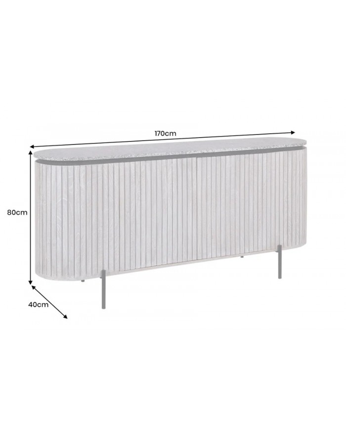 Buffet en bois massif gris et plateau en marbre gris 170 cm MONARCH GRIS