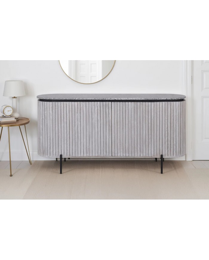 Buffet en bois massif gris et plateau en marbre gris 170 cm MONARCH GRIS