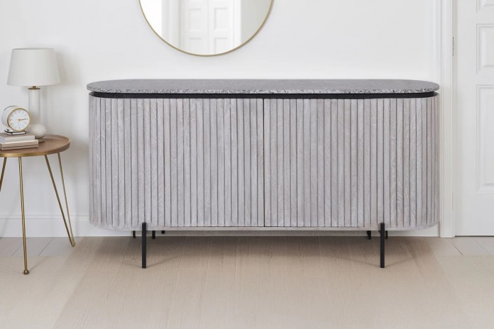 Buffet en bois massif gris et plateau en marbre gris 170 cm MONARCH GRIS