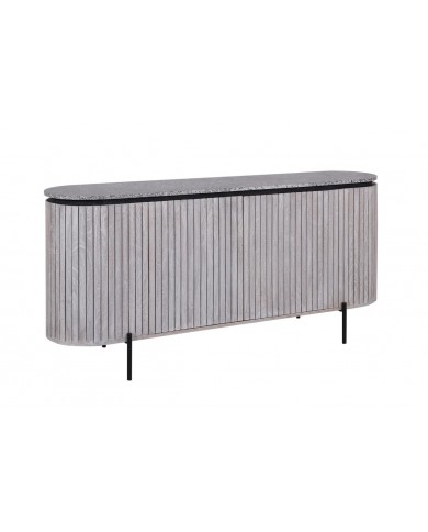 Buffet en bois massif gris et plateau en marbre gris 170 cm MONARCH GRIS