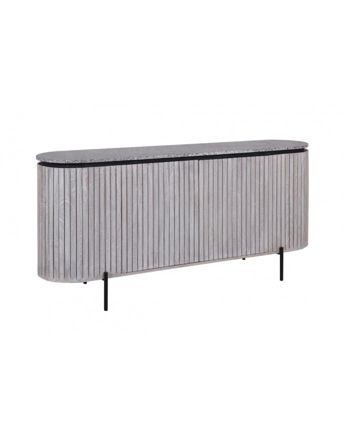 Buffet en bois massif gris et plateau en marbre gris 170 cm MONARCH GRIS