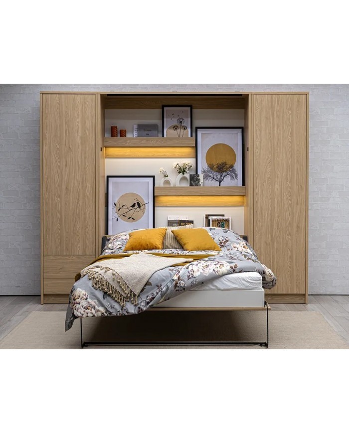 Armoire lit escamotable relevable vertical 140x200 cm chêne sonoma Premium