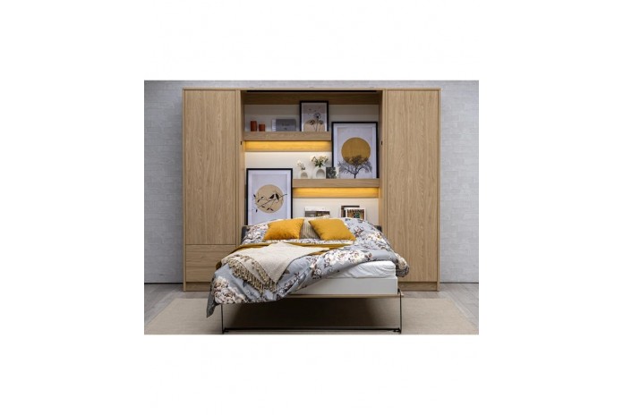 Armoire lit escamotable relevable vertical 140x200 cm chêne sonoma Premium