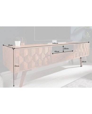 Meuble TV 2 portes et 1 tiroirs bois massif d'acacia 140 cm RUSTIC RYTHM