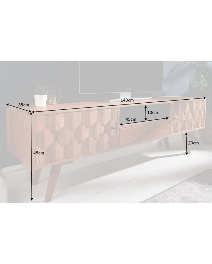 Meuble TV 2 portes et 1 tiroirs bois massif d'acacia 140 cm RUSTIC RYTHM