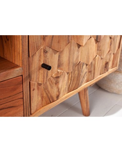 Meuble TV 2 portes et 1 tiroirs bois massif d'acacia 140 cm RUSTIC RYTHM
