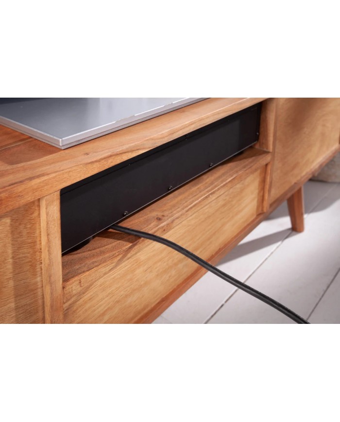 Meuble TV 2 portes et 1 tiroirs bois massif d'acacia 140 cm RUSTIC RYTHM