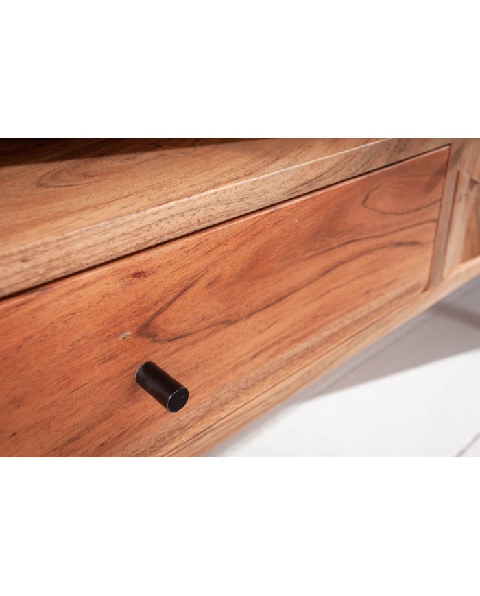 Meuble TV 2 portes et 1 tiroirs bois massif d'acacia 140 cm RUSTIC RYTHM