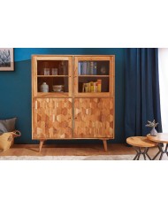 Buffet vitrine 4 portes 140 cm en bois massif d’acacia naturel RUSTIC RYTHM