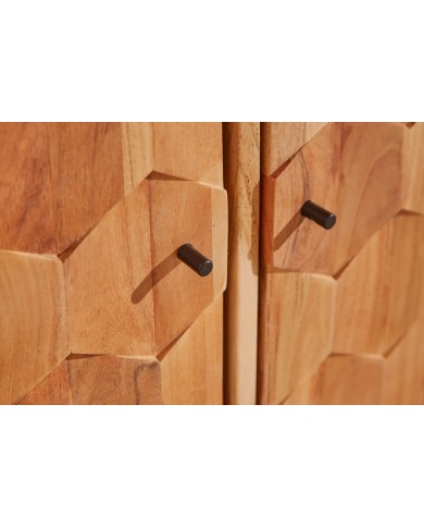 Buffet vitrine 4 portes 140 cm en bois massif d’acacia naturel RUSTIC RYTHM