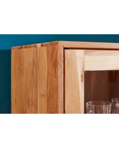 Buffet vitrine 4 portes 140 cm en bois massif d’acacia naturel RUSTIC RYTHM