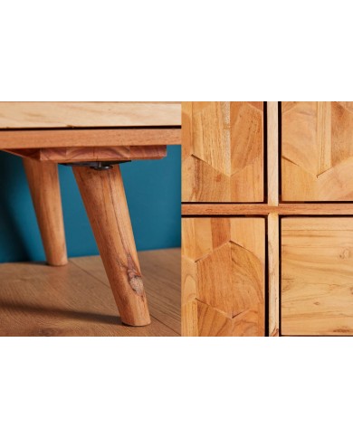 Buffet vitrine 4 portes 140 cm en bois massif d’acacia naturel RUSTIC RYTHM