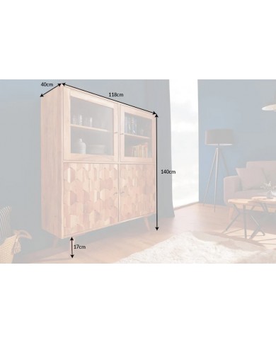 Buffet vitrine 4 portes 140 cm en bois massif d’acacia naturel RUSTIC RYTHM