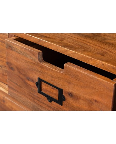 Meuble TV 2 tiroirs avec portes coulissantes métal noir et bois d'acacia marron 160 cm RUSTIKA