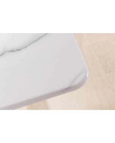 Table basse CELENIA – 130 cm en céramique effet marbre blanc & structure dorée champagne