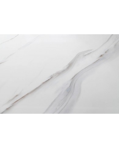 Table basse CELENIA – 130 cm en céramique effet marbre blanc & structure dorée champagne