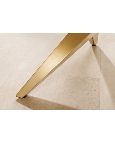 Table basse CELENIA – 130 cm en céramique effet marbre blanc & structure dorée champagne