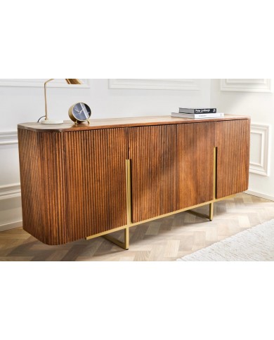 Buffet commode 4 portes 160 cm plateau et corps en bois de manguier doré BELMOND